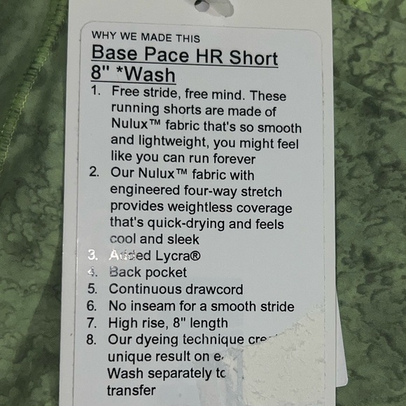 LULULEMON BASE PACE HIGH RISE SHORT 8” WASH NWT CITY GRIT GREEN MULTI COLOR - Picture 7 of 7